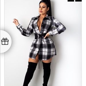Plaid Belted Shirt Dress